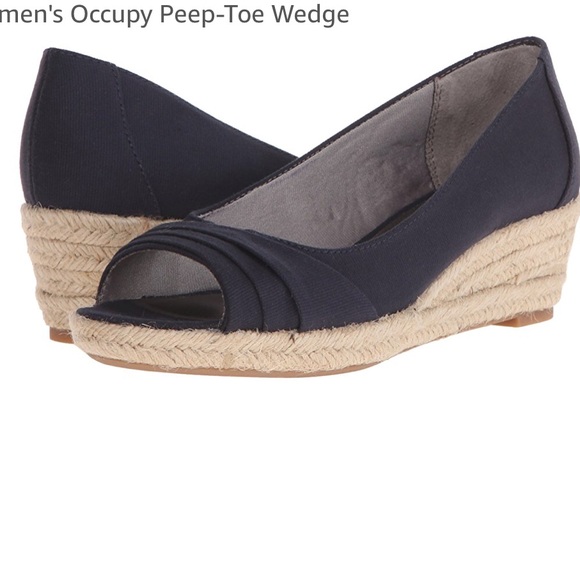 navy peep toe wedge